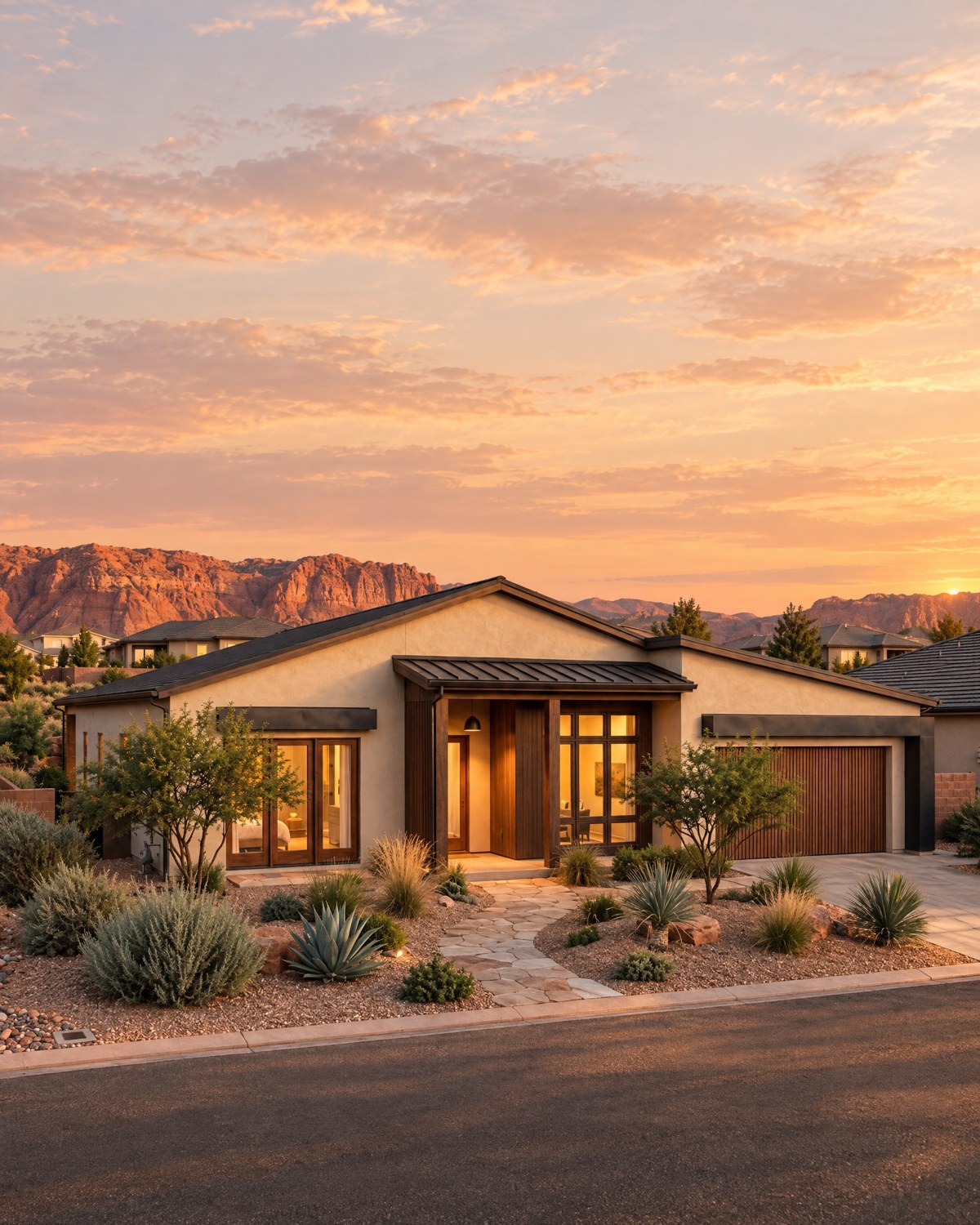 Illustrative desert ranch inspired by Southern Utah architecture