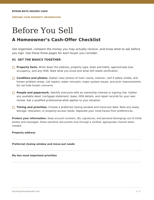 Before You Sell: A Homeowner’s Cash-Offer Checklist